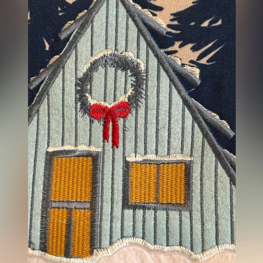 St. Nicholas Square Winter Wonderland  Cabin Christmas 17”x17” Throw Pillow